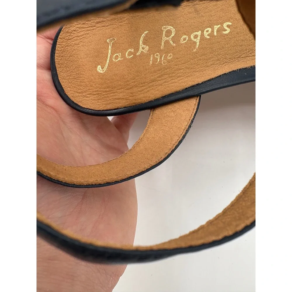 Jack Rogers Floral‎ Cork Wedge Sandals Navy Blue Leather Ankle Strap Platform 10